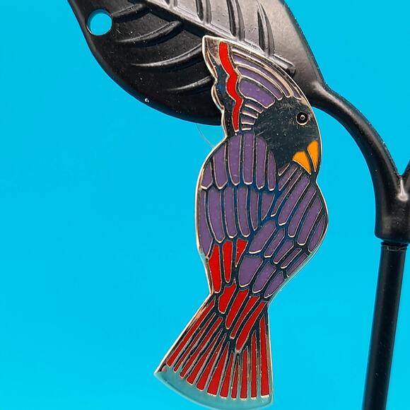 Laurel Burch "Cockatoo" Bird Post Earrings, Gold Plated, 1980s Vintage Jewelry - Picture 2 of 10